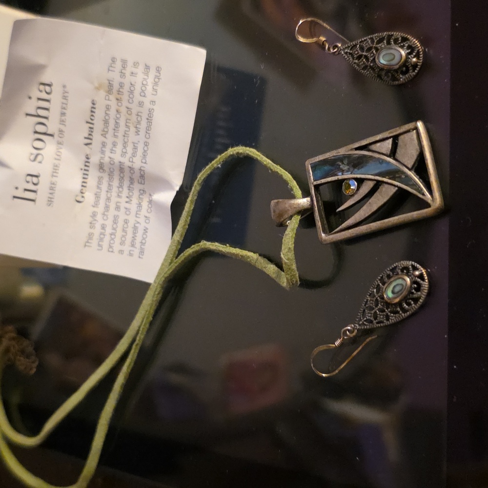 Lia Sophia Silver and Blue Pendant Necklace with Earrings